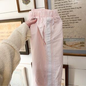 Lace Stripe Wide Leg Track Pants Blush Pink Coquette XS Angel Soft Girl Spring